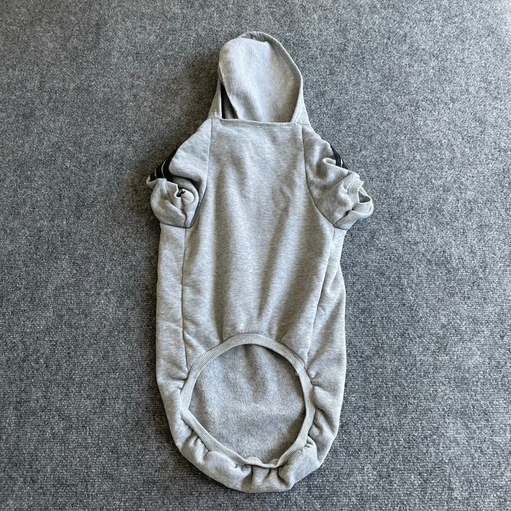 Adidog Pet Hoodie Heather Gray Athletic Graphic Dog Sweatshirt Large 22in Back